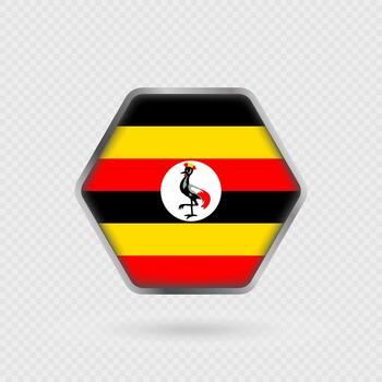 Uganda flag in a hexagon frame. vector