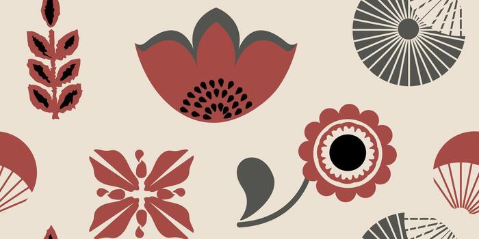 geométrico motivo y negrita resumen floral sin costura modelo retro botánico formas diseño. vector