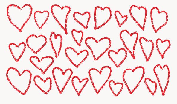 hand-drawn red chalk heart outlines set with a grunge texture. ideal for creating rustic wedding graphics, stylish greeting cards, digital stickers, vector