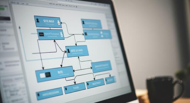 Flowchart on computer screen detailing website project and organization photo