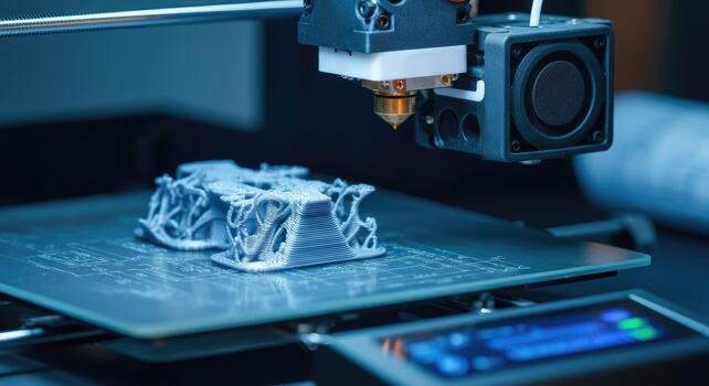 3D printer creating complex object, representing advanced manufacturing technology photo