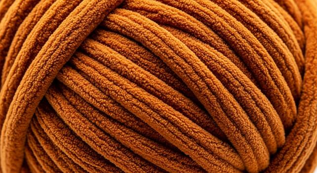 Close up macro view of thick tightly wound strands of rustic burnt orange yarn creating a textured abstract pattern photo