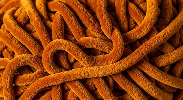 Close up macro view of tangled orange fuzzy worm like strands creating an abstract textured background pattern photo