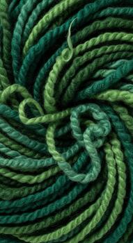 Close up abstract view of variegated green yarn creating a swirling textured pattern with varying shades of emerald and lime photo