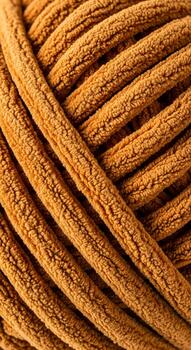 Close up view of tightly wound textured rustic brown leather cord creating a mesmerizing abstract pattern photo