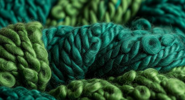 Close up abstract view of textured green and teal yarn creating a soft organic and intricate visual pattern photo