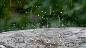 regndroppar skapande en fascinerande krusning på en texturerad yta. de bild fångar de påverkan och dispersion av vatten droppar mot en texturerad bakgrund video