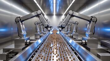 Robotic Arms on Automated Conveyor Line, Smart Factory Production Loop video