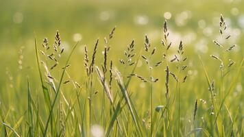 sömlös slinga av grön gräs fält med mjuk solljus och bokeh video
