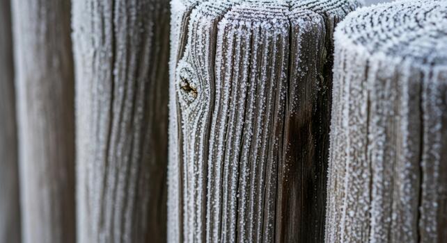 Close up view of weathered wooden fence posts with distinct grain patterns and textures in natural light photo