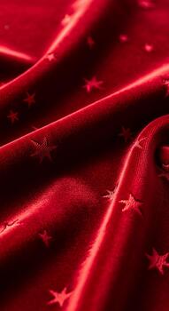 Luxurious deep red fabric draped with subtle star pattern and gleaming highlights photo