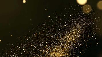 dynamisk gyllene glitter partiklar explodera och virvla runt i mörk bakgrund skapande en festlig och lyxig rörelse effekt perfekt för fester och särskild evenemang video