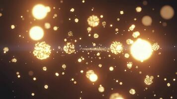 dynamisk gyllene partiklar skimmer och flyta i en fascinerande abstrakt bakgrund, perfekt för fest evenemang, lyx varumärke, eller eterisk visuell effekter. video