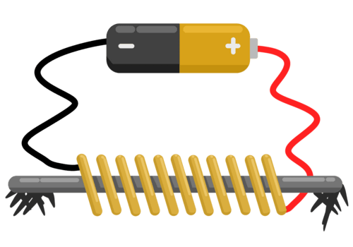 Electromagnet Attracting Small Metallic Objects from Battery Power. png