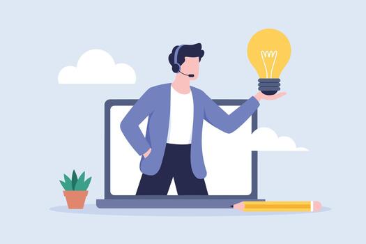 Virtual Support Professional Presenting Creative Idea Concept. Online Consultant Sharing Innovative Solutions Through Technology. vector