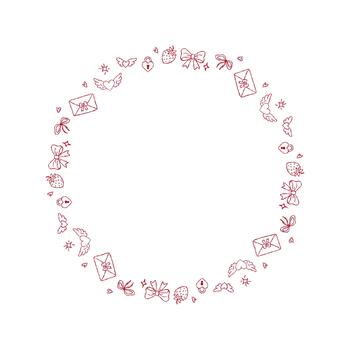 Coquette Valentine circle frame with bows, keys and strawberries vector