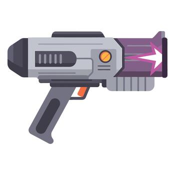 Futuristic laser gun with metallic body and glowing barrel, designed in clean flat style. Suitable for sci-fi weapon collections, shooter game icons, or tech illustrations. vector