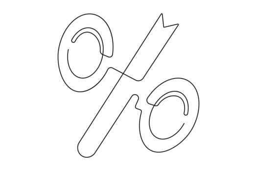 Continuous line drawing of percent symbol icon minimalist style isolate vector