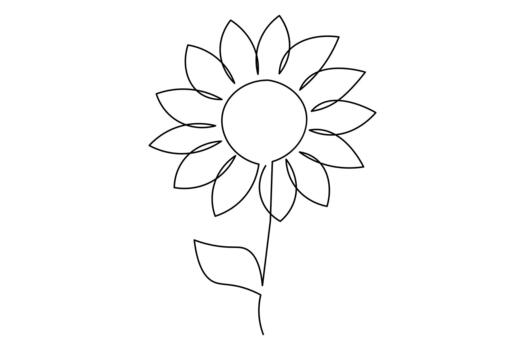 Sunflower continuous one line drawing in minimalist outline style vector