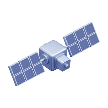 3D rendered blue satellite icon with solar panel arrays floating in space on transparent background, orbital communication technology symbol, GPS navigation aerospace illustration concept png