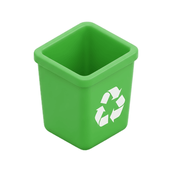 3d rendu vert recyclage poubelle avec blanc recycler symbole sur devant, vide carré déchets récipient icône représentant environnement durabilité, déchets la gestion et respectueux de la nature les pratiques png