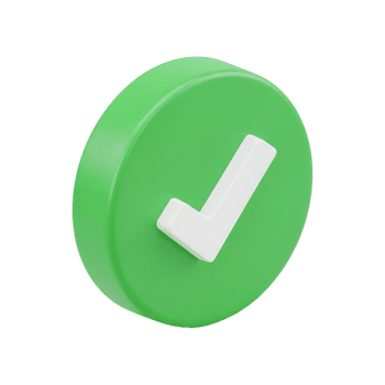 3D green circular check mark icon with white tick symbol on transparent background, approval confirmation validation success concept for business app interface design quality assurance badges png
