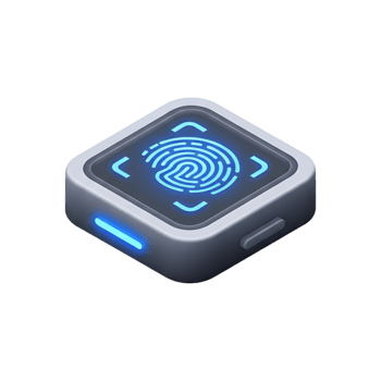 3d isométrica huella dactilar escáner dispositivo con monitor demostración biométrico identificación patrón, moderno seguridad autenticación tecnología icono para digital acceso controlar sistemas png