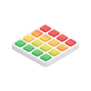 3d isometrico griglia pannello di controllo con colorato pendenza piastrelle, dati visualizzazione matrice grafico icona per analitica segnalazione kpi puntamento metrica png