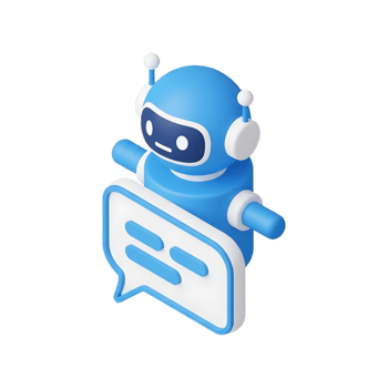 3D blue chatbot robot with headphones waving behind speech bubble message icon, friendly AI assistant customer service support communication concept for technology automation interface design png