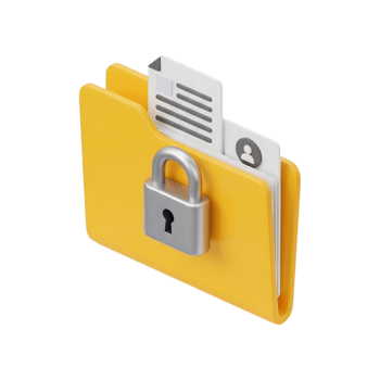 3d geel map met zilver hangslot en vertrouwelijk documenten binnen tonen gegevens veiligheid bescherming, privacy encryptie het dossier beheer concept icoon voor cyberveiligheid bedrijf informatie opslagruimte png