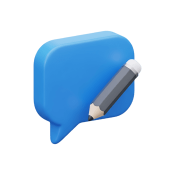 3D blue speech bubble with pencil icon on transparent background, messaging and editing symbol for communication apps and content creation interfaces png