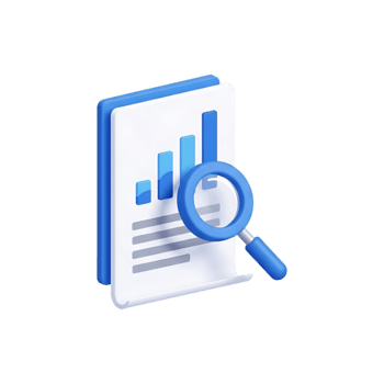 3d blauw document met bar tabel en vergroten glas Aan transparant achtergrond, gegevens analyse en verslag doen van examen icoon voor bedrijf intelligentie- png