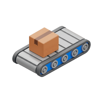 3d kartong paket låda på automatiserad transportband bälte systemet i isometrisk se på transparent bakgrund, lager logistik och tillverkning automatisering ikon png