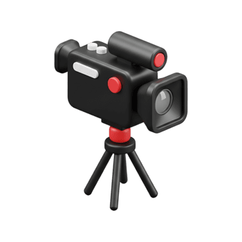 3d Kamera Symbol montiert auf Stativ mit rot Aufzeichnung Tasten im schwarz und Weiß Design zum Filmemachen und Inhalt Schaffung png