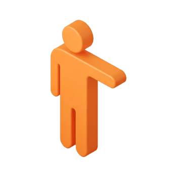 3D orange person icon with arm extended pointing gesture for user interface, direction, and navigation design applications png