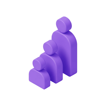 3d Purper mensen pictogrammen in oplopend grootte bestellen tonen groei progressie, hiërarchie niveaus, en demografisch schalen voor gegevens visualisatie png