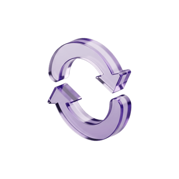 3d circular Setas; flechas ícone dentro lustroso roxa vidro mostrando atualizar, recarregar, ou sincronizar ciclo com contínuo rotação e renovação conceito png