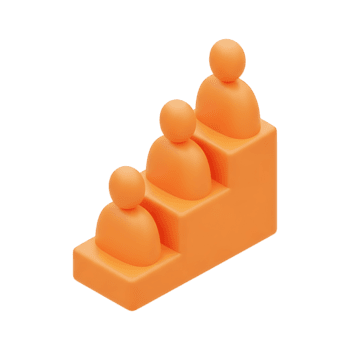 3d arancia figure in piedi su ascendente podio passaggi mostrando classifica, gerarchia, e realizzazione livelli per successo visualizzazione png