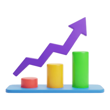 3d render of bar graph with arrow pointing up isolated on transparent background png