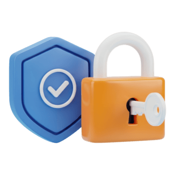 3d rendering of a shield with a checkmark and a padlock with a key isolated on transparent background png