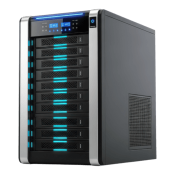 server computer isolato su trasparente sfondo con blu leggero e dati Conservazione png