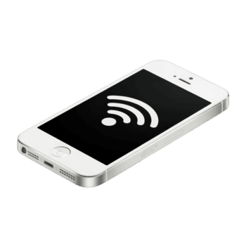 A White smartphone isolated on transparent background displaying a wifi connection symbol on the screen, indicating wireless internet access availability png