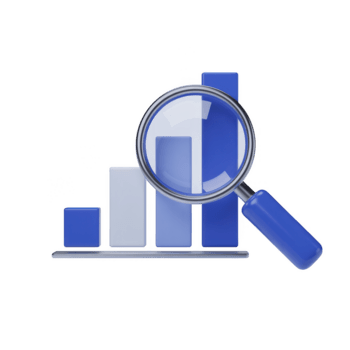 3d framställa av en bar Graf med en förstorande glas isolerat på transparent bakgrund, representerar data analys och företag tillväxt png