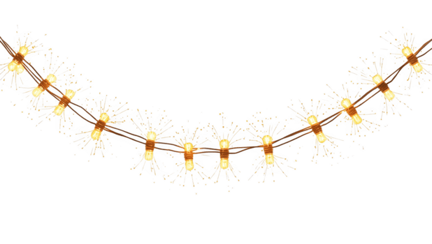 festivo corda luci con starburst design isolato su trasparente sfondo creare un' caldo ambiance png
