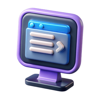 3d computadora monitor icono con un oscuro marco, mostrando un ventana con menú artículos y un navegación flecha, aislado en transparente antecedentes png