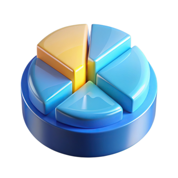 3d återges paj Diagram med gul och blå segment, symboliserar data analys och finansiell tillväxt, isolerat på transparent bakgrund png