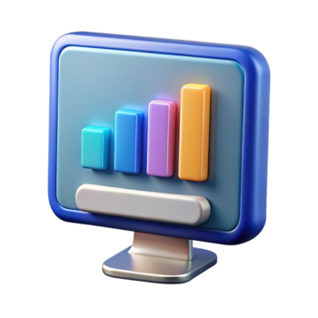 3d computer tenere sotto controllo con un' vivace bar grafico e un' elegante orizzontale sbarra, isolato su trasparente sfondo png