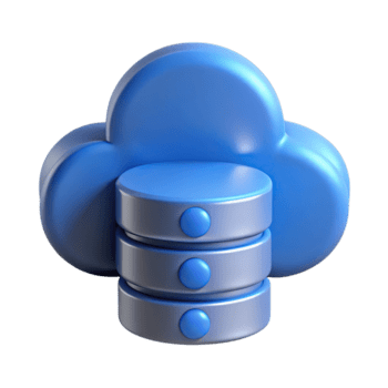 uma 3d render do uma azul nuvem ícone empilhado em topo do uma base de dados símbolo, isolado em transparente fundo png