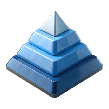 blauw gelaagde piramide structuur symboliseert hiërarchie, strategie, en groei, geïsoleerd Aan transparant achtergrond png