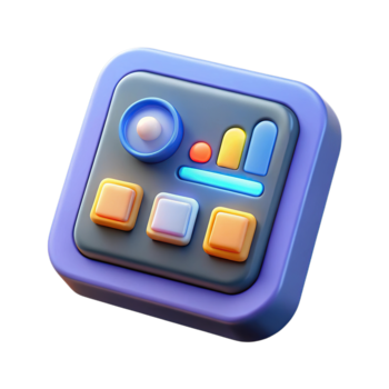 3d rendering of a modern user interface control panel with buttons, sliders, and indicators, isolated on transparent background png